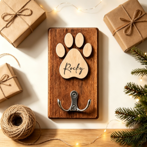 Personalized Pet Leash Holder  Custom Dog Cat Wall Hook  Paw Print Decor Entryway Organizer  Pet Lover Gift