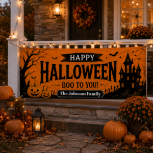 Personalized Halloween Party Banner, Custom Family Name Halloween Backdrop, Happy Halloween Boo To You Banner, Indoor Outdoor Party Decor