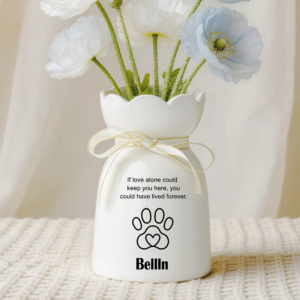 Personalized Dog Cat Line Art Heart Paw Print Ceramic Flower Vase with Name and Text Memorial Sympathy Gift for Pet Owners
