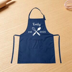 Personalized Embroidered Baking Theme Multicolor Adjustable Linen Apron with Pocket and Name Birthday Gift for Cooking Baking Lovers