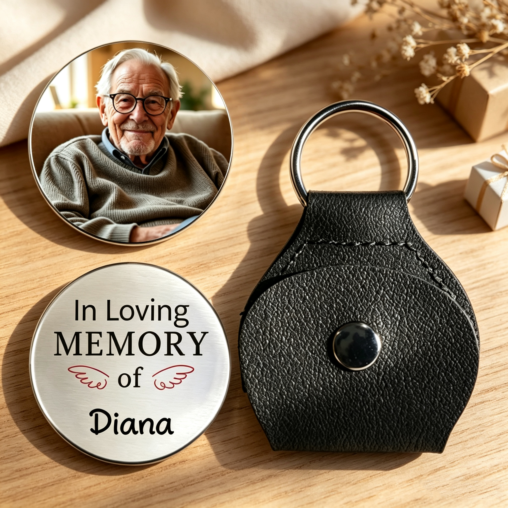 Personalized Commemorative Coin Keychain, Suitable As A Keepsake Or Condolence Gift To Honor A Deceased Loved One