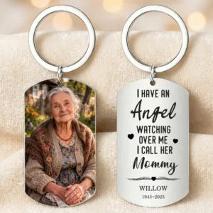 Personalized Stainless Steel Military Tag Keychain With Customized Photo And Text "Your Love Will Live On In My Heart"—A Commemorative Gift, A Keepsake For Family.