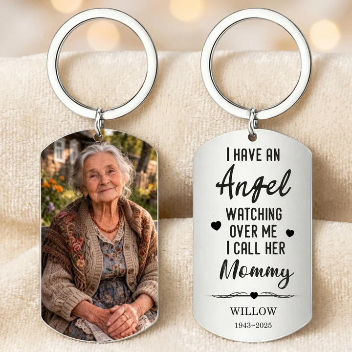 Personalized Stainless Steel Military Tag Keychain With Customized Photo And Text "Your Love Will Live On In My Heart"—A Commemorative Gift, A Keepsake For Family.