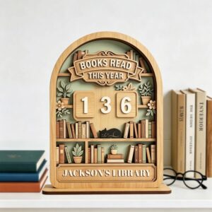 Vintage Wooden Book Tracker Sign, Personalized Reading Counter, Books Read This Year Decor, Custom Library Gift for Book Lovers