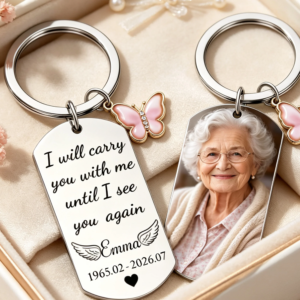 Personalized Butterfly Photo Pendant Keychain, Sentimental Memorial Keepsake Gift for Loss of Loved Ones