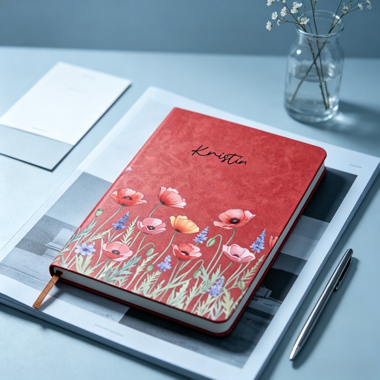 Personalized Birth Flower Journal Gift for Her, Custom Name Floral Leather Notebook, Meaningful Keepsake for Mom, Friend or Sister