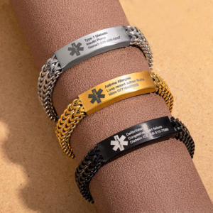 Personalized Men Medical Emergency ID Alert Bracelet with Text Gift for Epilepsy Diabetes Allergy Patients