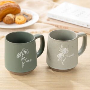 Personalized Birth Flower Retro Handmade Stoneware 12oz Mug with Name Housewarming Birthday Mother's Day Gift for Mom Grandma