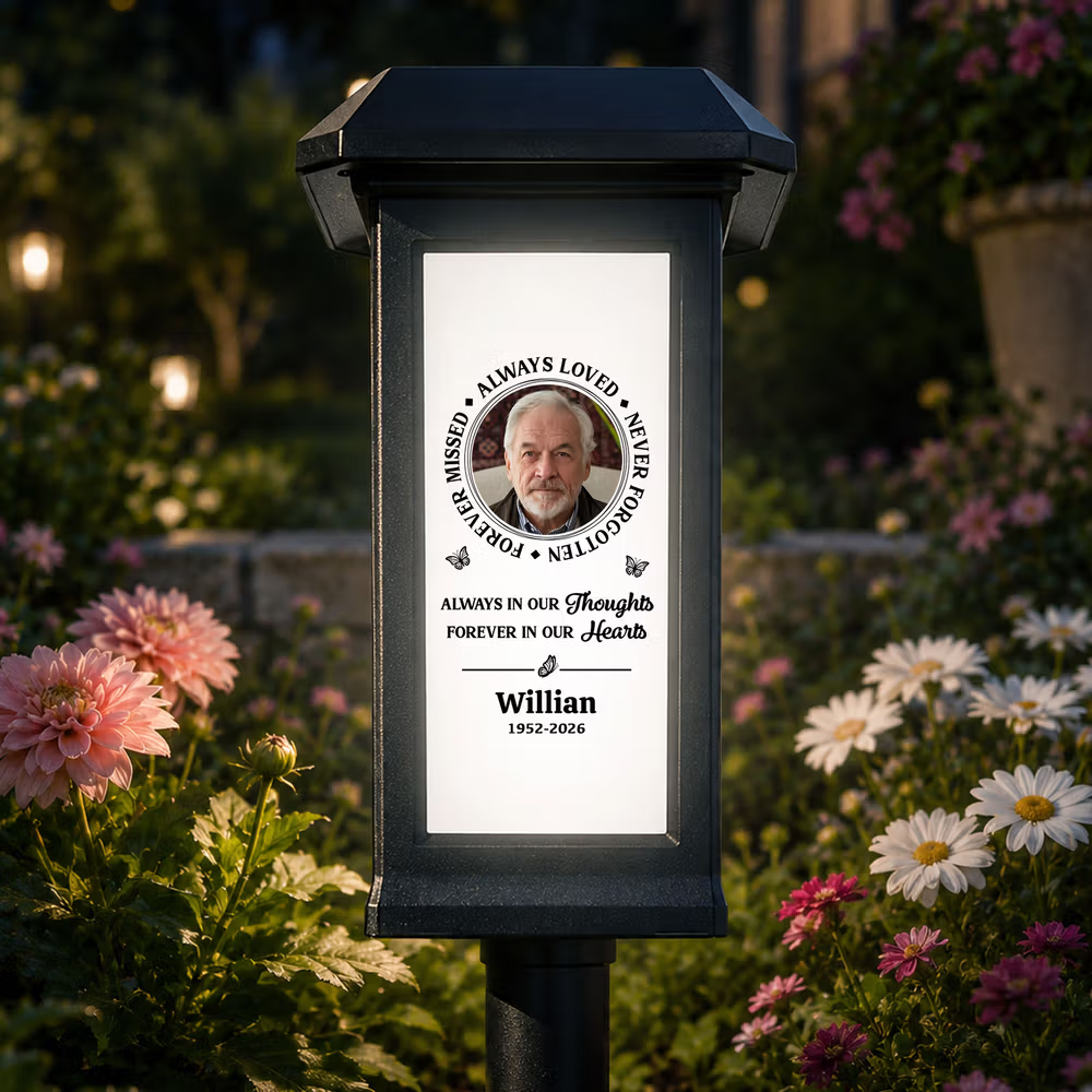 Personalized Waterproof Photo Solar Garden Light Forever in My Hearts with Name and Year Garden Decor Memorial Sympathy Gift for Family Friend