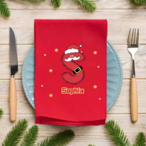 Personalized Reusable 100% Pure Cotton Napkins, Elegant Custom Initial Design, Heartfelt Christmas Gift for Loved Ones, Family & Friends