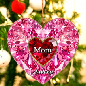 Personalized Heart Shape Colored Gemstone Texture Puzzle Acrylic Christmas Ornament with Title and Name Tree Decor Christmas Gift for Family Friend