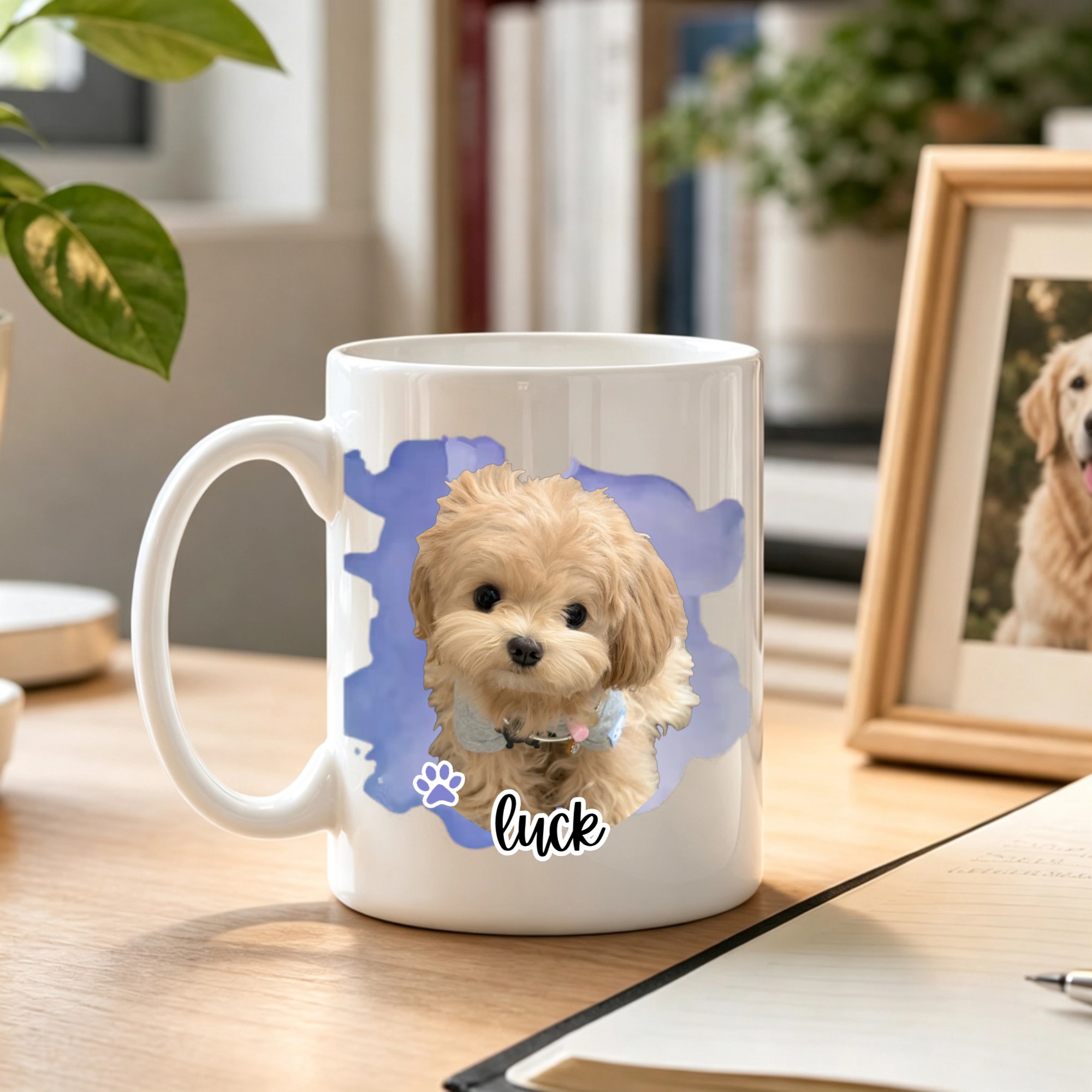 Personalized Watercolor Pet Photo 11 oz 15 oz Ceramic Mug with Name Daily Use Birthday Pet Party Gift for Pet Lovers Friends