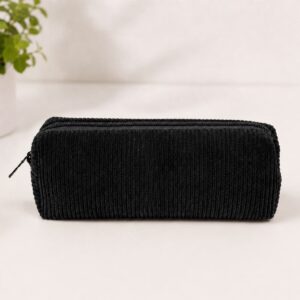 Personalized Multicolor Birth Flower Corduroy Pencil Case Pen Bag with Name Teacher's Day Birthday Back to School Gift for Colleague Teacher Student<span> - </span>Black