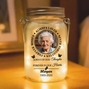 Personalised Photo Butterfly Design LED Mason Jar Light with Name and Year Room Decor Memorial Gift for Loss of Loved Ones