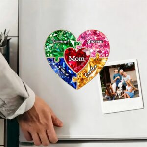 Personalized 3D-Effect Artwork 1-10 Children's Name Puzzles Piece Acrylic Fridge Magnet with Title Anniversary Birthday Gift for Mother Grandma