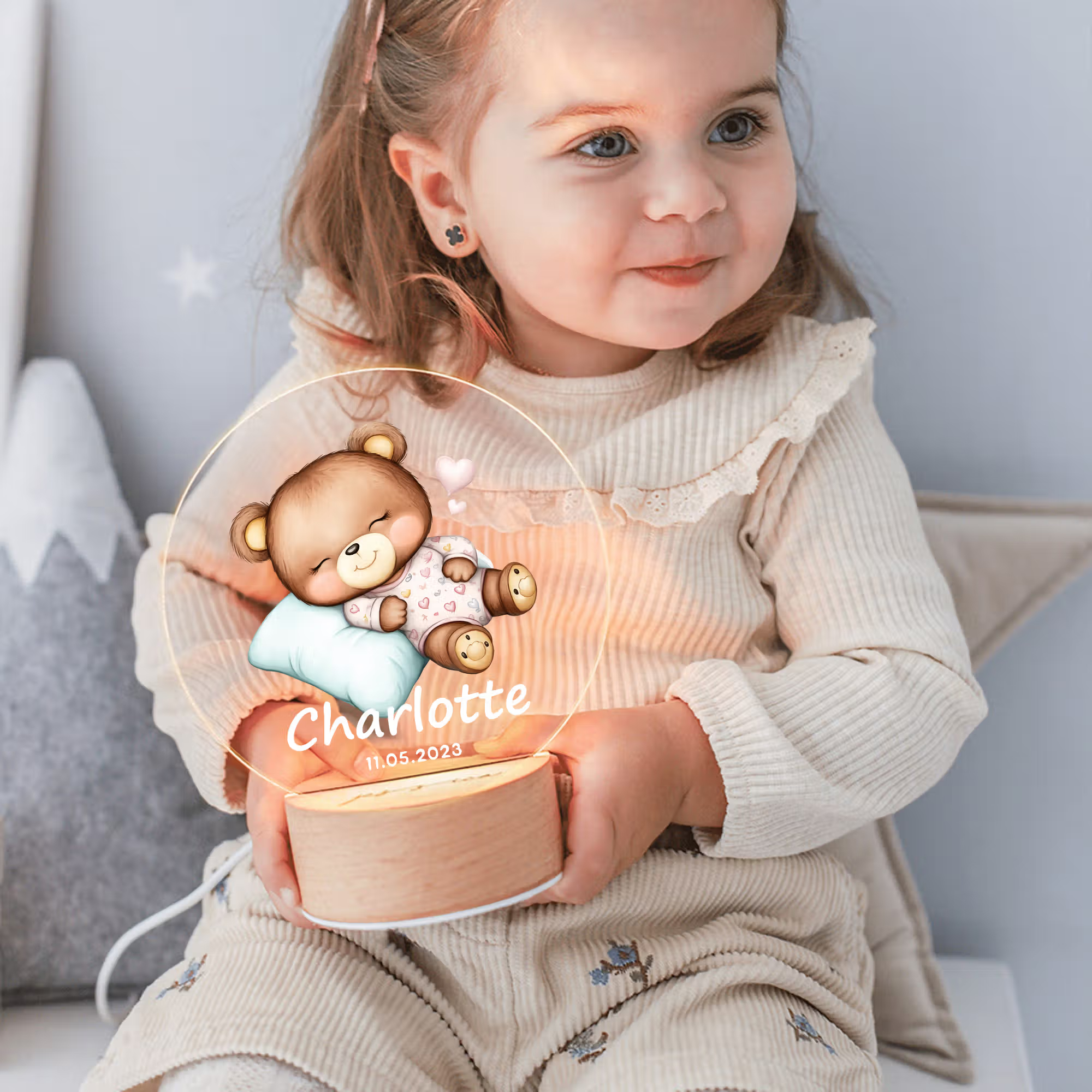 Personalized Cartoon Animal LED Night Light, Custom Name Date Baby Nursery Lamp, 51 Styles Sleeping Animal, Christmas Birthday Gift for Kids
