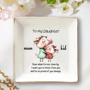 Personalized Watercolor Mom and Baby Animals Square Ceramic Trinket Jewelry Dish with Name and Text Home Decor Christmas Birthday Gift for Family