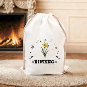 Personalized Birth Flower Drawstring Gift Bag with Name Birthday Anniversary Christmas Gift for Kids Family Friends