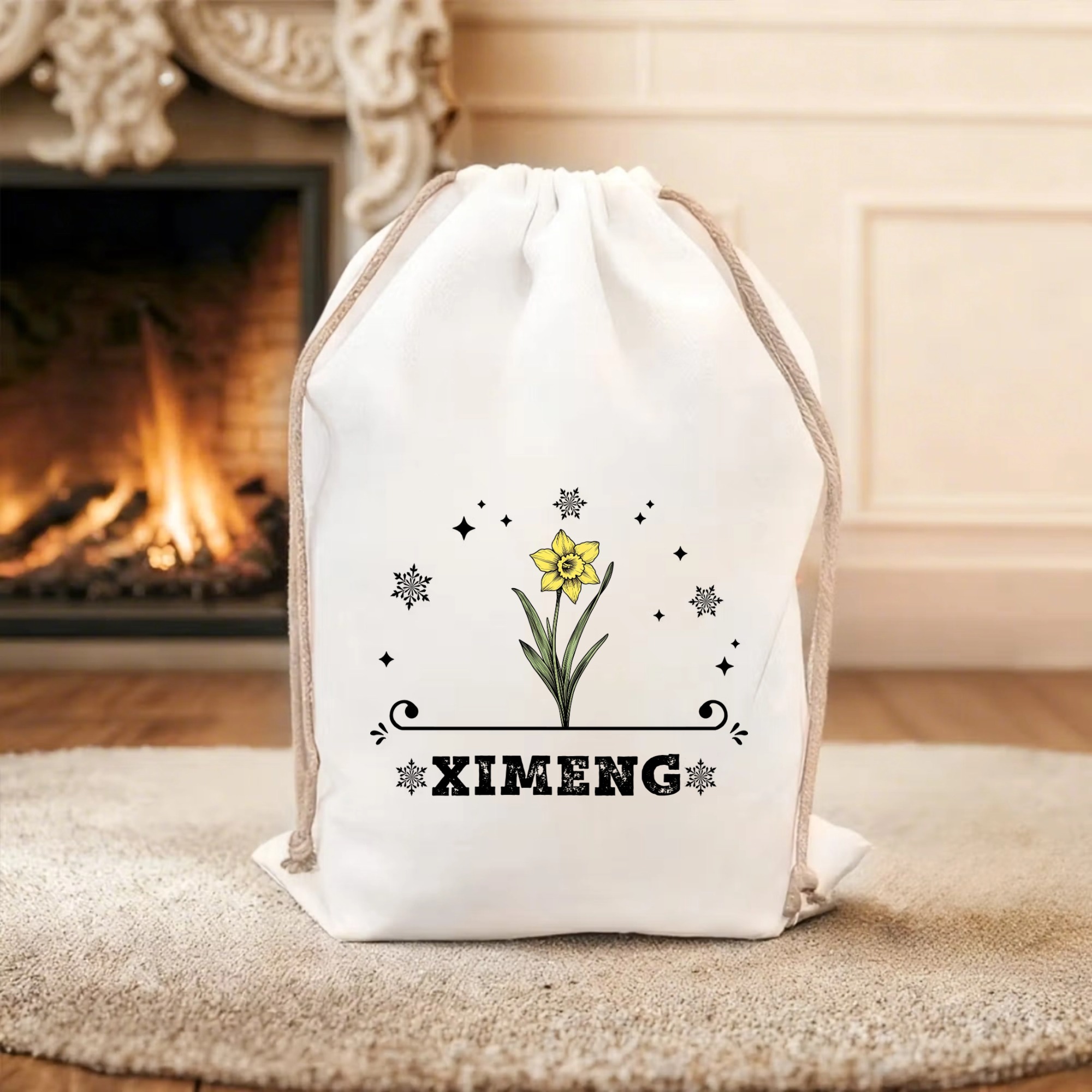 Personalized Birth Flower Drawstring Gift Bag with Name Birthday Anniversary Christmas Gift for Kids Family Friends