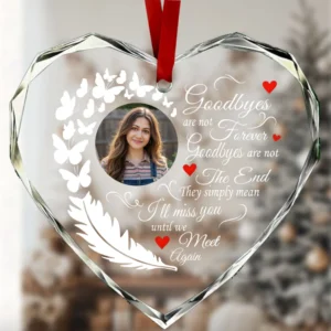 Personalized Heart-Shaped Crystal Glass Pendant – Custom Photo And Text; A Heartfelt Keepsake For Those Mourning A Loved One.