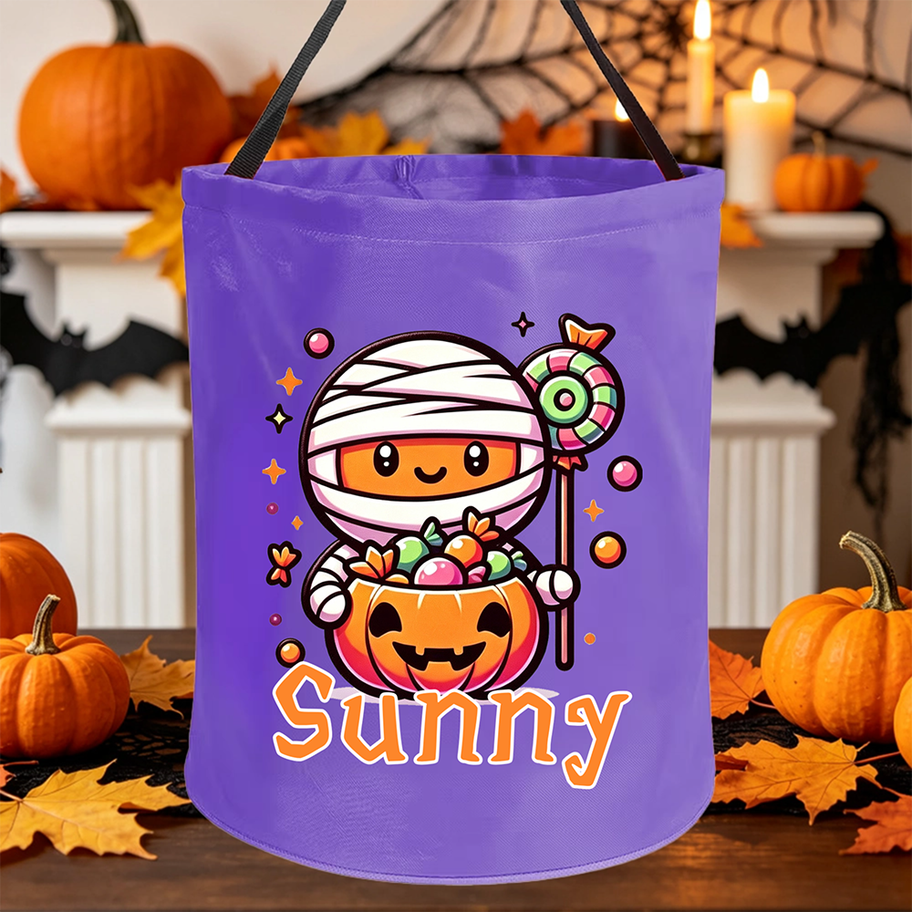 Personalized Witch Hat Pumpkin Cartoon Ghost LED Light Trick or Treat Bag with Name Halloween Classroom Party Gifts for Kids Teenagers