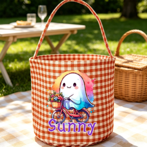 Personalized Cute Pumpkin Magic Hat Ghost Checkered Candy Bucket with Name Halloween Party Gift for Children