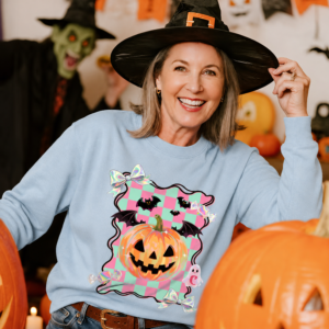 Personalized Halloween Theme Preppy Coquette Sweatshirt with Initial Halloween Party Gift for Family Friends
