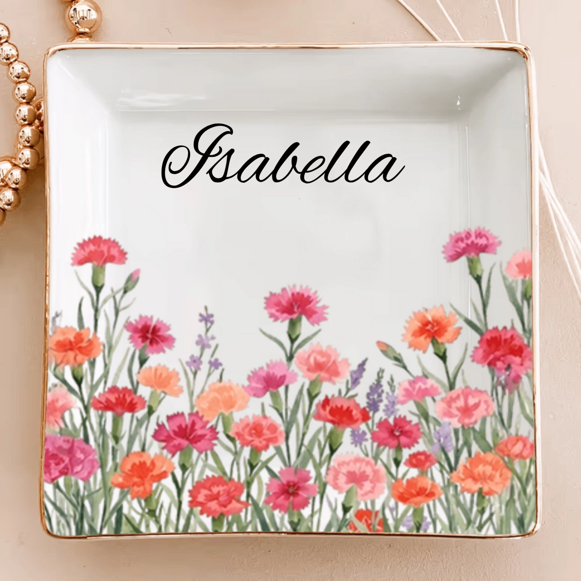 Personalized Birth Flower Jewelry Dish, Custom Name Ring Holder, Gift for Her with Multiple Dish Shapes