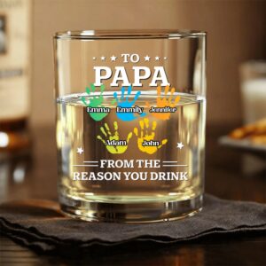 Personalized Custom Glassware – Child Handprint Design, Custom Kid’s Name, Thoughtful Gift for Dads & Drink Enthusiasts