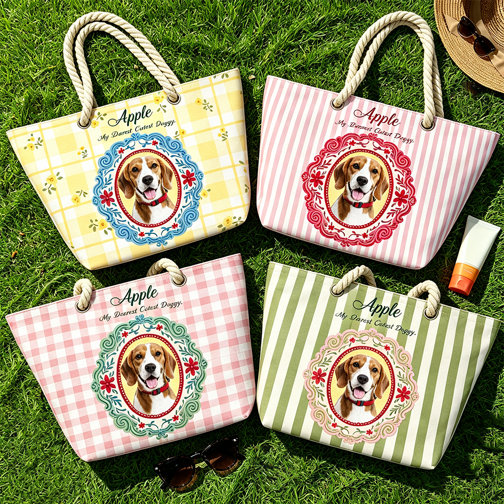 Personalized Pet Portrait Design, Custom Beach Tote Bag, The Perfect Gift For Pet Lovers