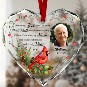 Personalized Cardinal & Memorial Poem Design, Custom Crystal Photo Ornament, The Perfect Gift For Family Members And Loved Ones Mourning Deceased Relatives