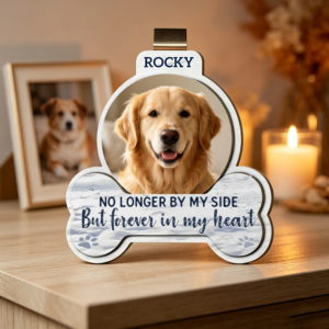 Personalized Pet Memorial Car Visor Clip: Wooden Dog & Cat Photo Keepsake