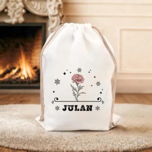 Personalized Birth Flower Drawstring Gift Bag with Name Birthday Anniversary Christmas Gift for Kids Family Friends