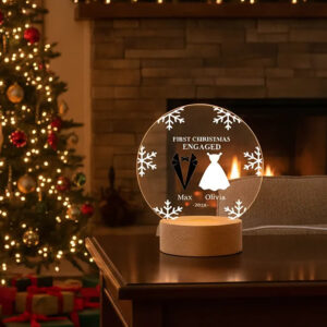 Personalized First Christmas as Mr & Mrs Night Light, Custom Name Year Wedding Gift for Newlyweds, Couple Bedroom Lamp Decor, Anniversary Present