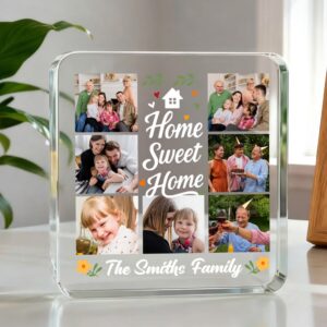 Personalized Home Sweet Home Seven-Grid Photos Square Acrylic Plaque Desk Decor Birthday Anniversary Christmas Gift for Family