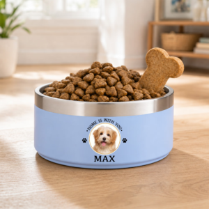 Personalized Home Is With You Paw Print Photo Pet Bowl with Name Pet Feeding Supplies Birthday Gift for Pet Owners