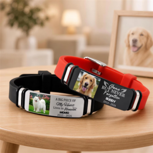 Personalized Pet Photo Adjustable Bracelet with Name and Date Memorial Sympathy Gift for Pet Owners Lovers Friends