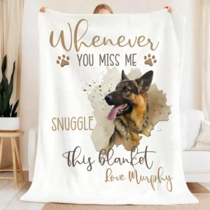 Personalised Whenever You Miss Me Snuggle This Pet Photo Soft Blanket with Name Sympathy Memorial Birthday Gift for Pet Owners Lovers