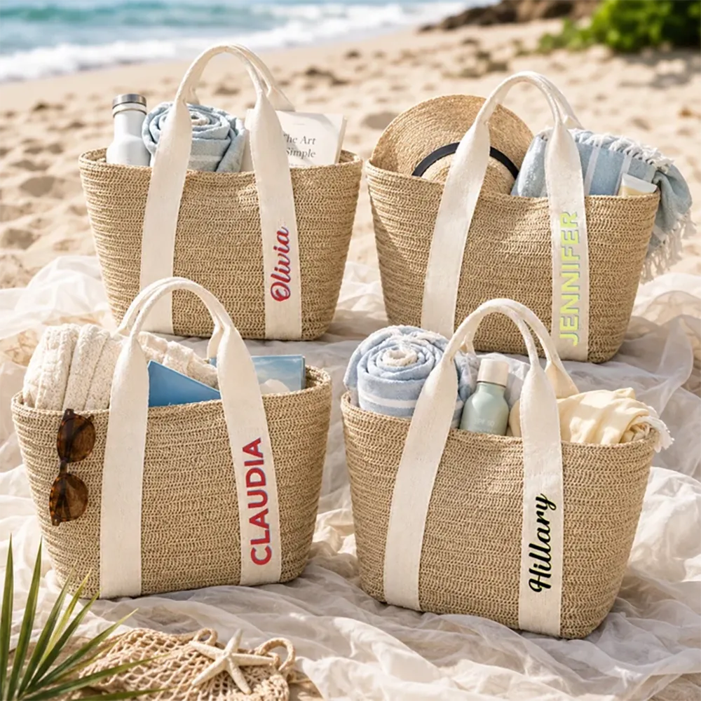 Personalized Straw Bag - Colorful Name Summer Style