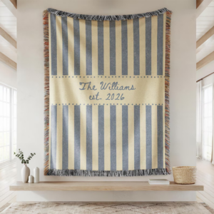 Personalized Family Name Woven Blanket, Custom Throw With Last Name and Est Year, Wedding Gift For Couple, Cotton Anniversary Gift