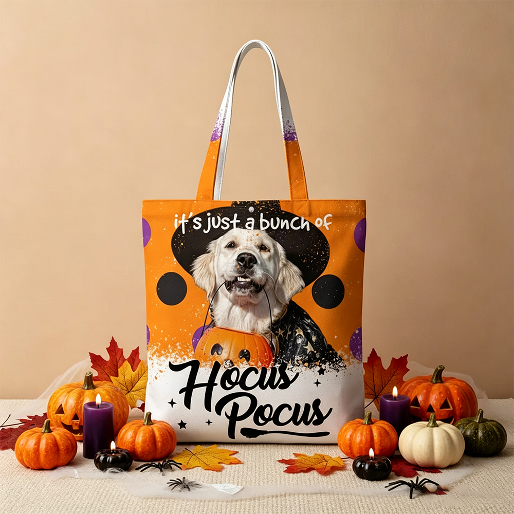 Personalized Halloween Pet Photo Design, Custom Canvas Tote Bag, Perfect Gift For Pet Lovers