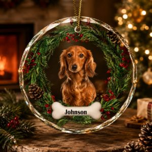 Custom Photo Lovely Pet Face Dog Cat - Personalized Circle Glass Ornament