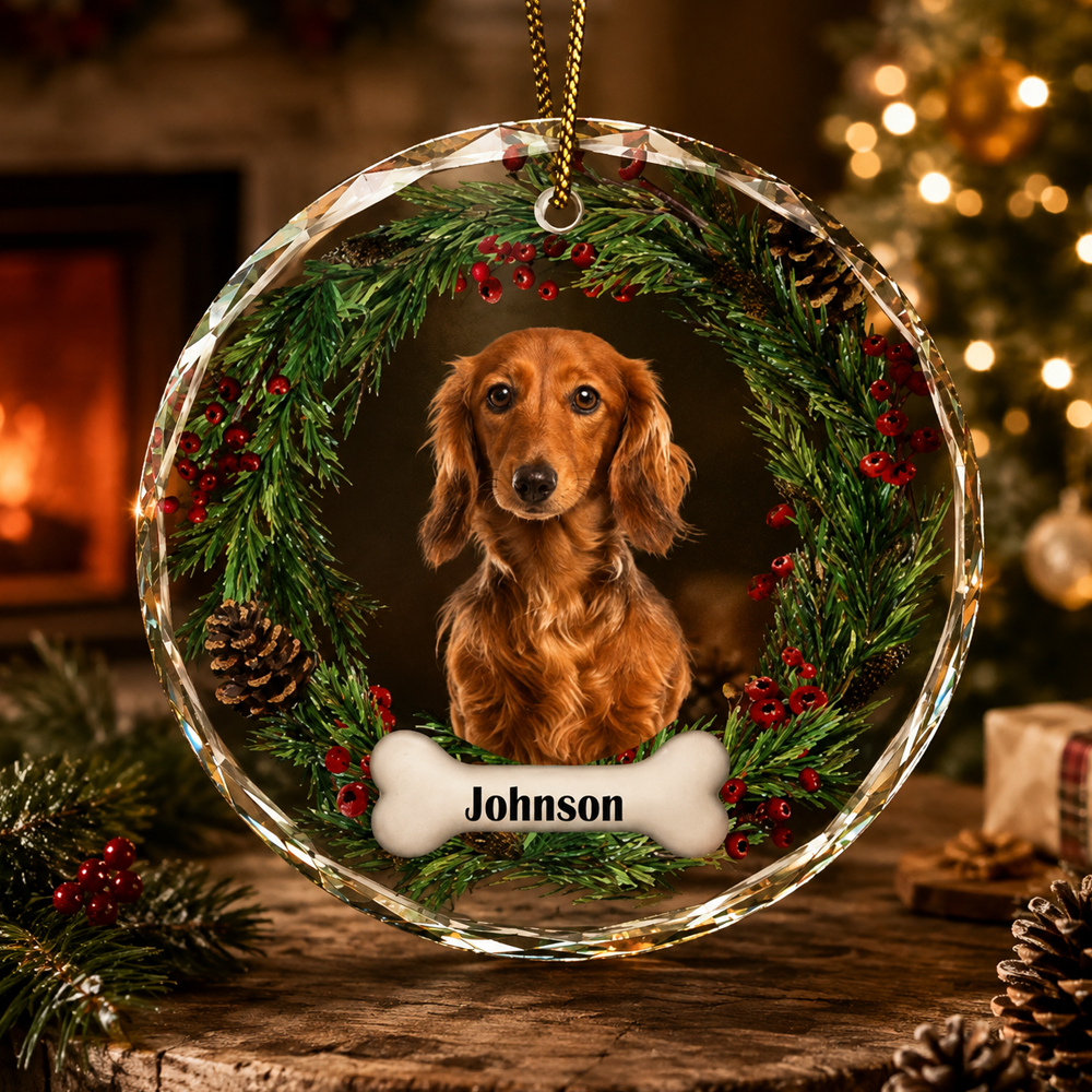 Custom Photo Lovely Pet Face Dog Cat - Personalized Circle Glass Ornament