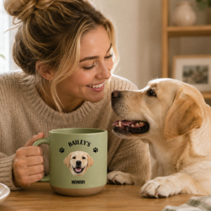 Personalized Pet Photo Paw Print 12 oz Ceramic Coffee Mug with Text and Handle Daily Use Birthday Memorial Gift for Pet Owner Lover