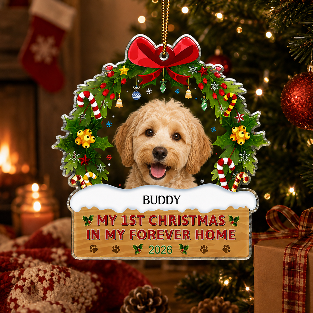 Custom Photo My 1st Christmas In My Forever Home - Personalized Custom Shaped Acrylic Ornament