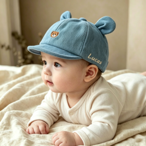 Personalized Cartoon Bear Baby Baseball Cap, Custom Name Cotton Peaked Cap, Soft Brim Toddler Sun Cap, Kawaii Infant Hat, Baby Shower Gift